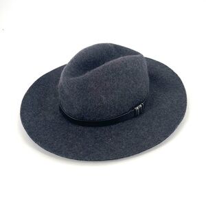 Lucky Brand Charcoal Grey Western Boho Banded 100% Wool Fedora Hat